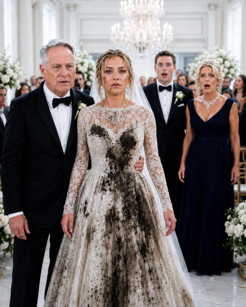 My mother-in-law poured something filthy over my wedding dress and left a note: “Know your place.” In front of 200 guests, I put it on anyway, took my father’s arm, and walked down the aisle without shedding a tear.
